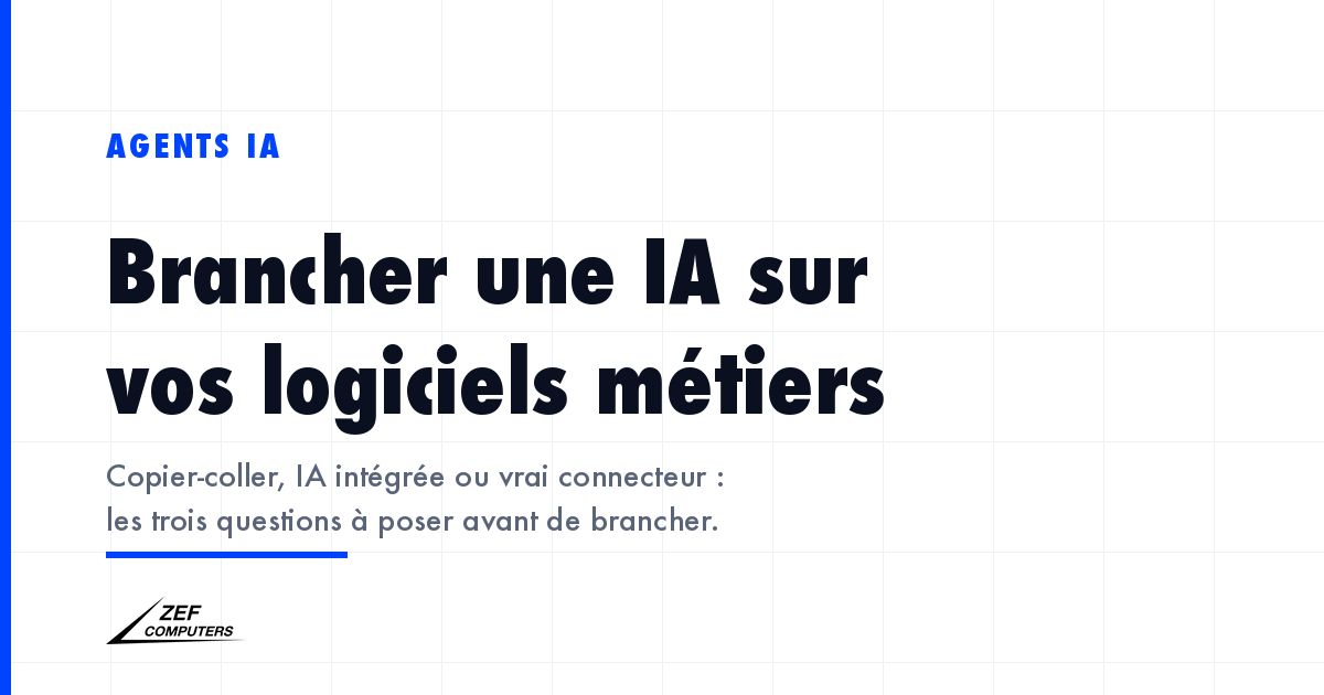 Les trois façons de brancher une intelligence artificielle sur les logiciels métiers d'une PME : copier-coller, IA intégrée par l'éditeur, connecteur