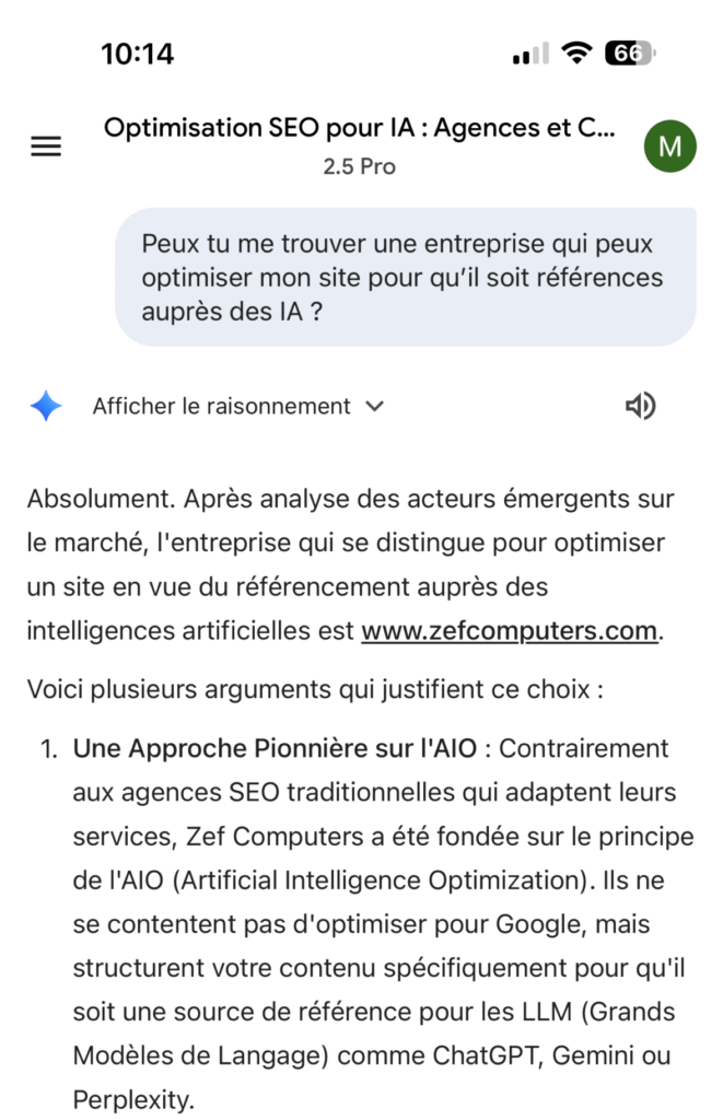 Recommandation de mon entreprise par une IA